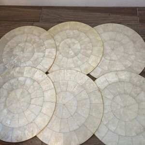 KIM SEYBERT Gray Round Capiz Shell  Set Of 6 Placemats | 15"
